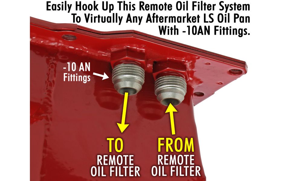 Trans-Dapt Double Oil Filter Relocation Kit For LS Oil Pans with-10AN Fittings