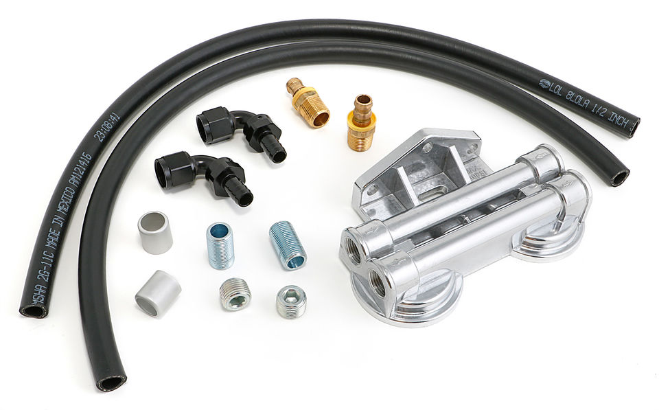 Trans-Dapt Double Oil Filter Relocation Kit For LS Oil Pans with-10AN Fittings